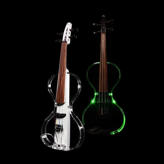 Aurora Silhouette violin with acrylic frame and LEDs - 4 or 5 string, white or black - Electric Violin Shop