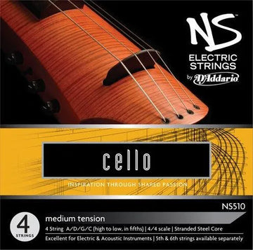 D'Addario NS Electric Cello String Set, 4/4 Scale, Medium Tension - Electric Violin Shop