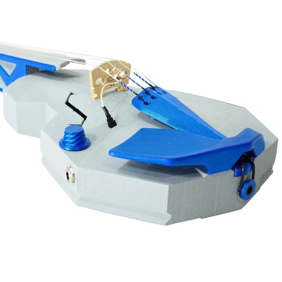 OpenFabPDX Modular Fiddle Acoustic-Electric 4-String, grey and blue, with LR Baggs bridge - Electric Violin Shop