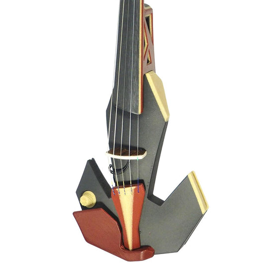 OpenFabPDX Modular Fiddle 5-string electric violin, black, gold, and red, with Starfish Designs bridge - Electric Violin Shop