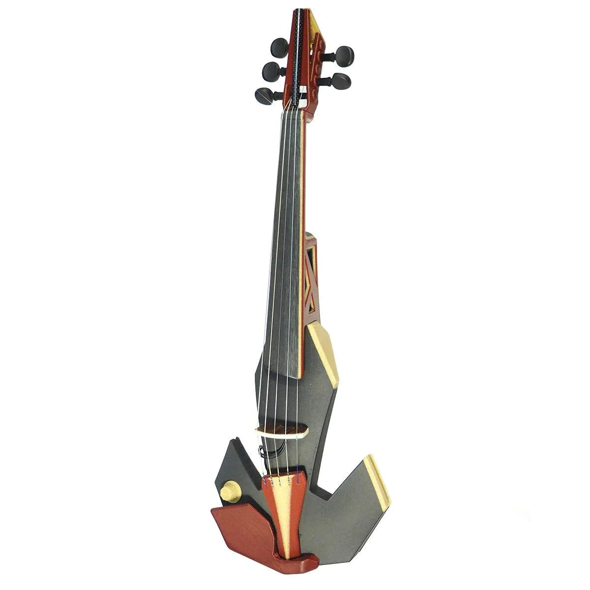 OpenFabPDX Modular Fiddle 5-string electric violin, black, gold, and red, with Starfish Designs bridge - Electric Violin Shop