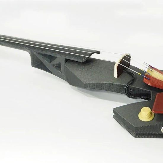 OpenFabPDX Modular Fiddle 5-string electric violin, black, gold, and red, with Starfish Designs bridge - Electric Violin Shop