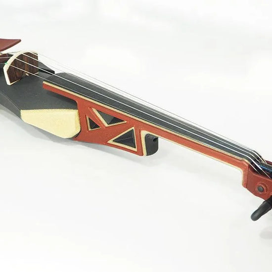 OpenFabPDX Modular Fiddle 5-string electric violin, black, gold, and red, with Starfish Designs bridge - Electric Violin Shop