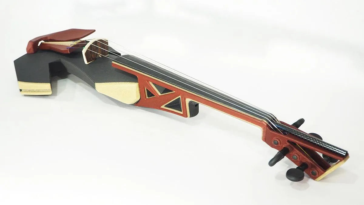 OpenFabPDX Modular Fiddle 5-string electric violin, black, gold, and red, with Starfish Designs bridge - Electric Violin Shop