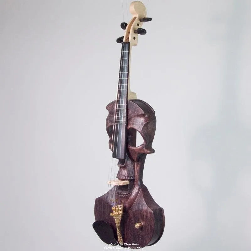 Stratton Skull Standard Fretted Electric Violin, Dark Driftwood - Electric Violin Shop