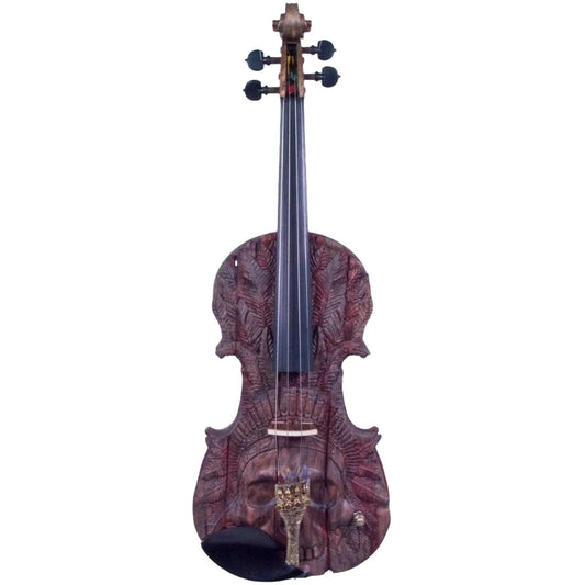 Stratton Skull Hand Carved, Noble Blood Headdress violin, rich reds and browns - Electric Violin Shop