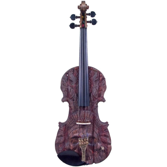 Stratton Skull Hand Carved, Noble Blood Headdress violin, rich reds and browns - Electric Violin Shop